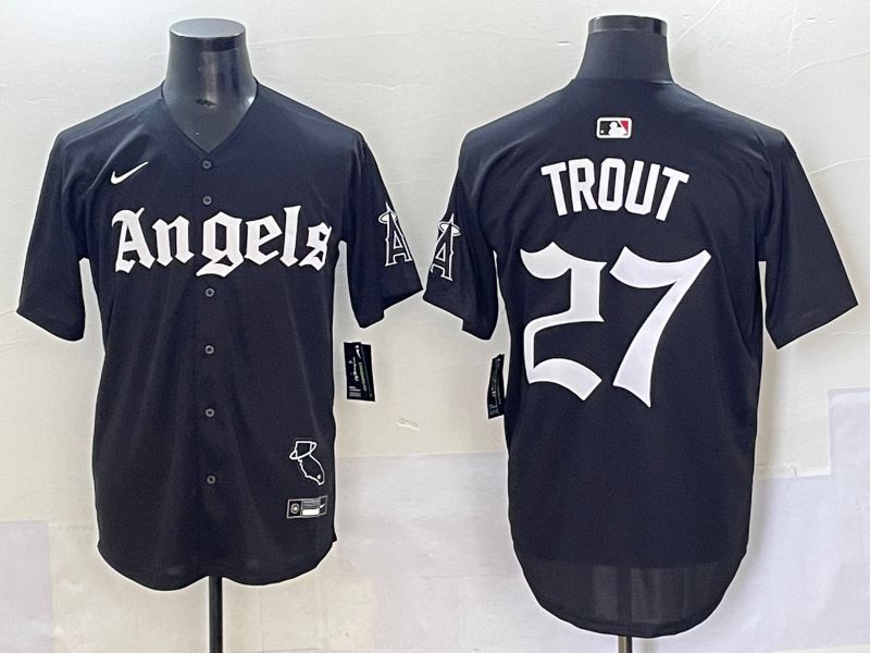 Men 2025 Los Angeles Angels #27 Trout Black Five generations Joint Name Nike MLB Jersey style 1->los angeles angels->MLB Jersey